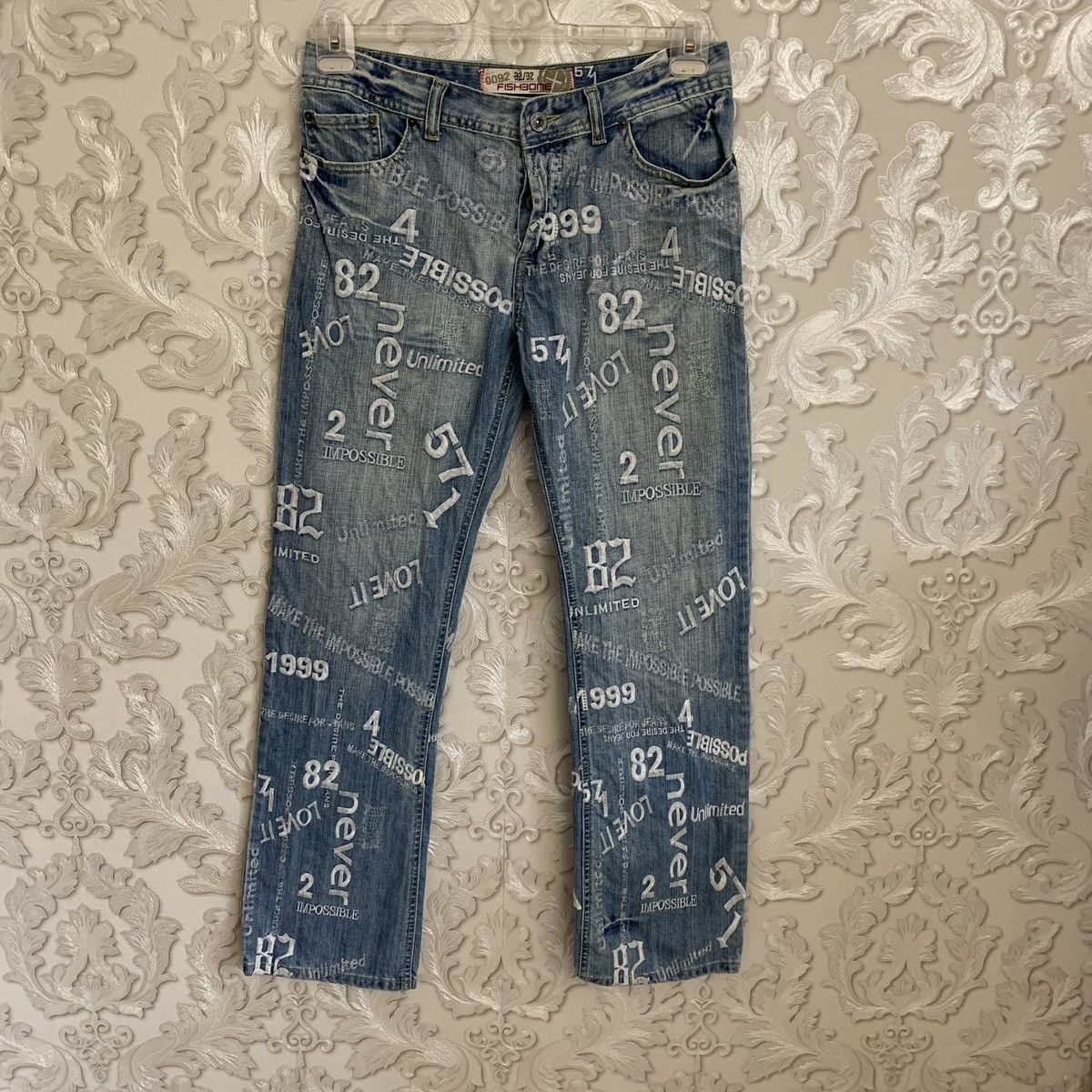 Vintage Vintage Fishbone y2k Drip Jeans Denim Pants Print Flared | Grailed