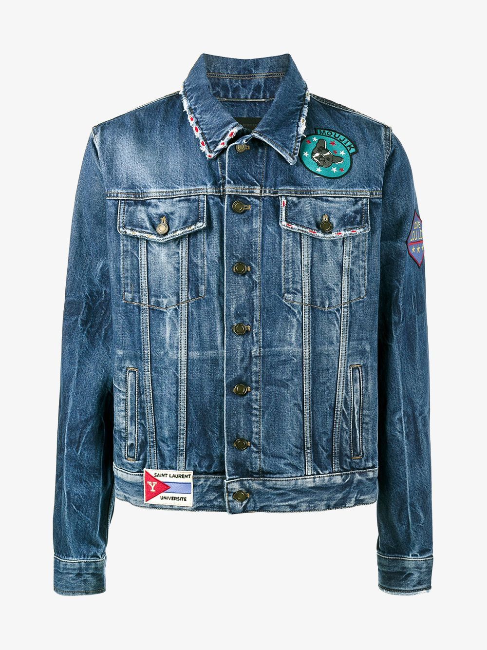 image of Saint Laurent Paris $1790 Saint Laurent Patches Washed Denim Jacket Grail in Blue (Size Medium)