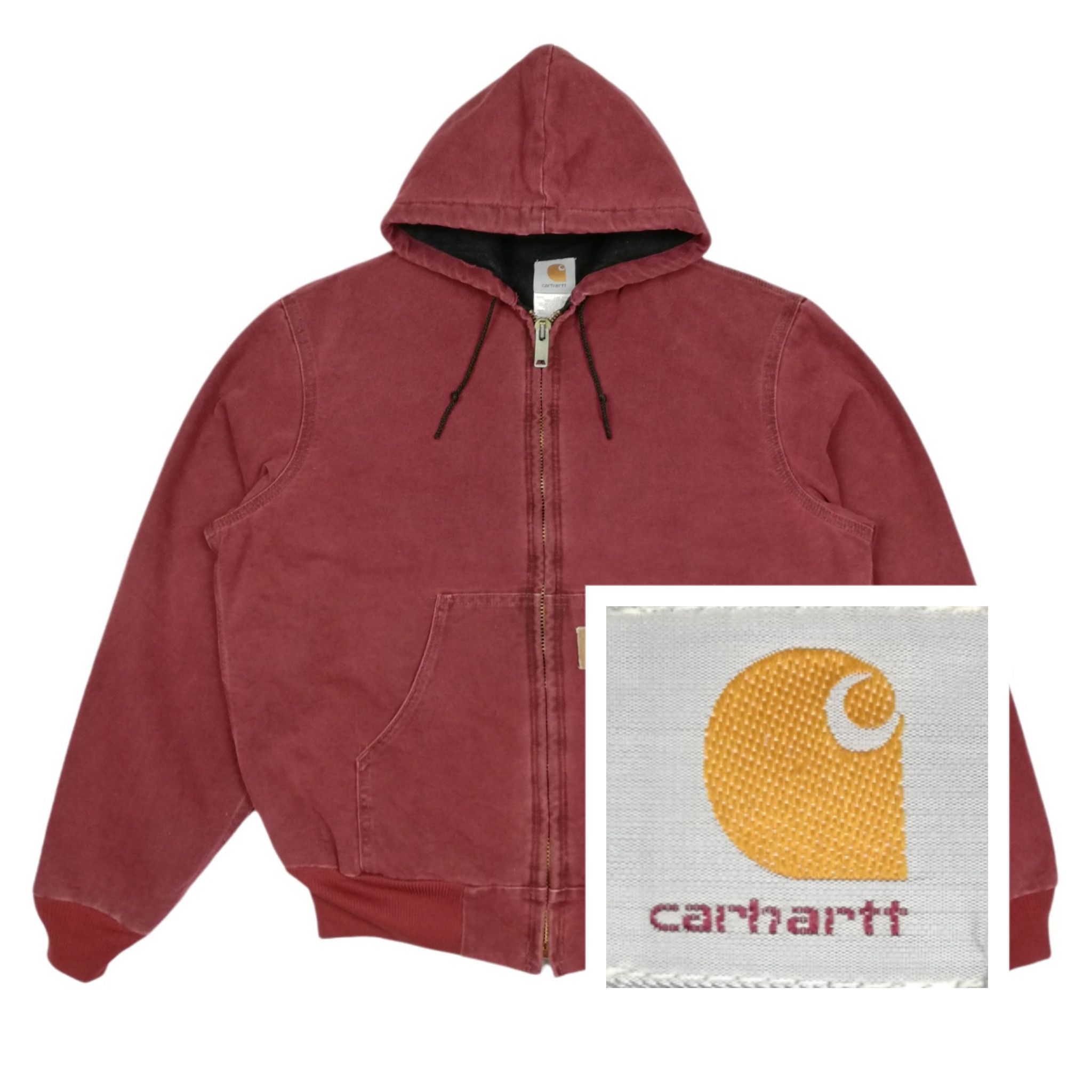 Vintage Carhartt Jacket Mens outlets Denim Wool Lined Hooded Full Zip Maroon Size XL