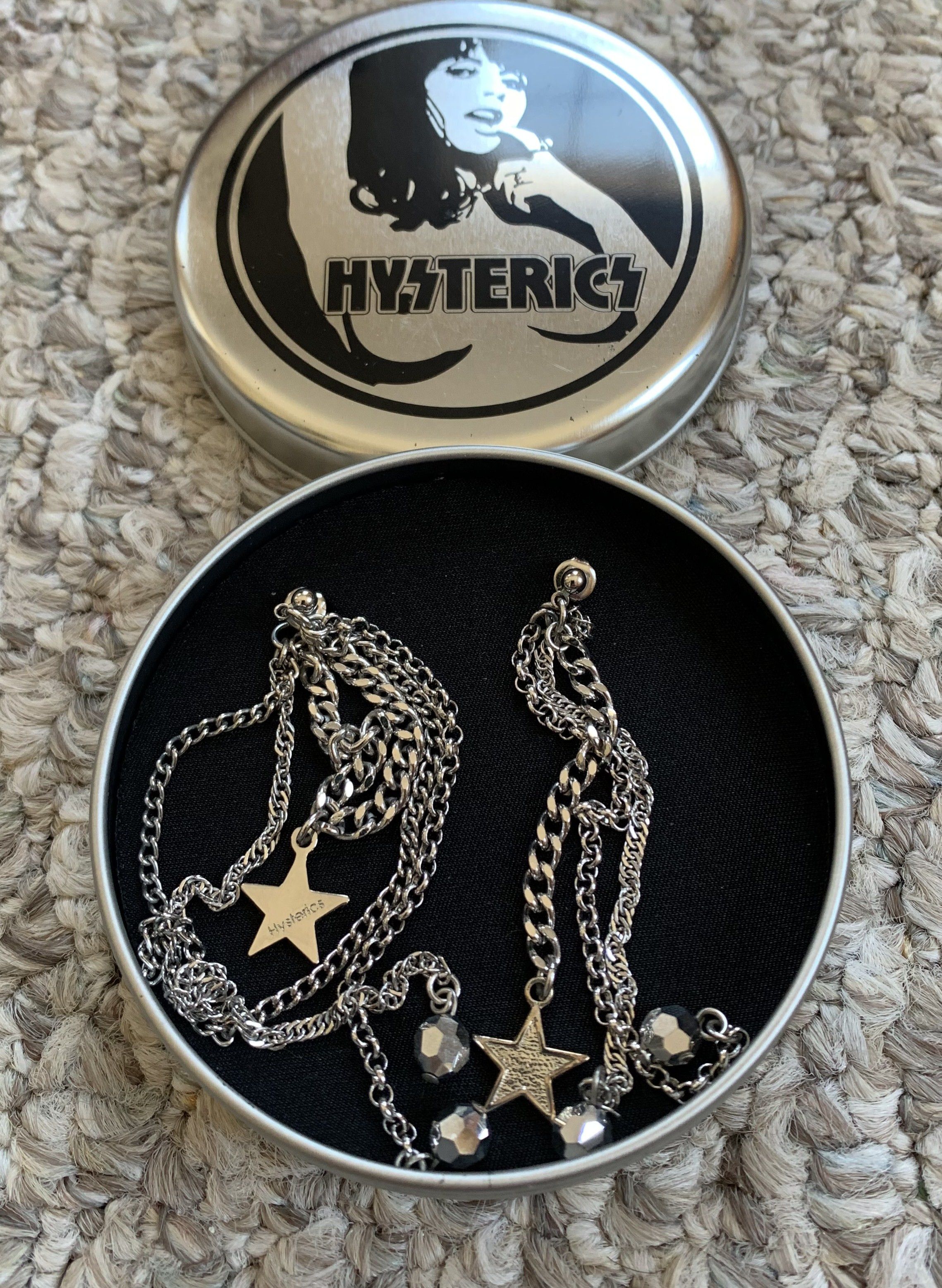 image of Hysteric Glamour Chains & Stars Earrings + Case in Silver, Men's