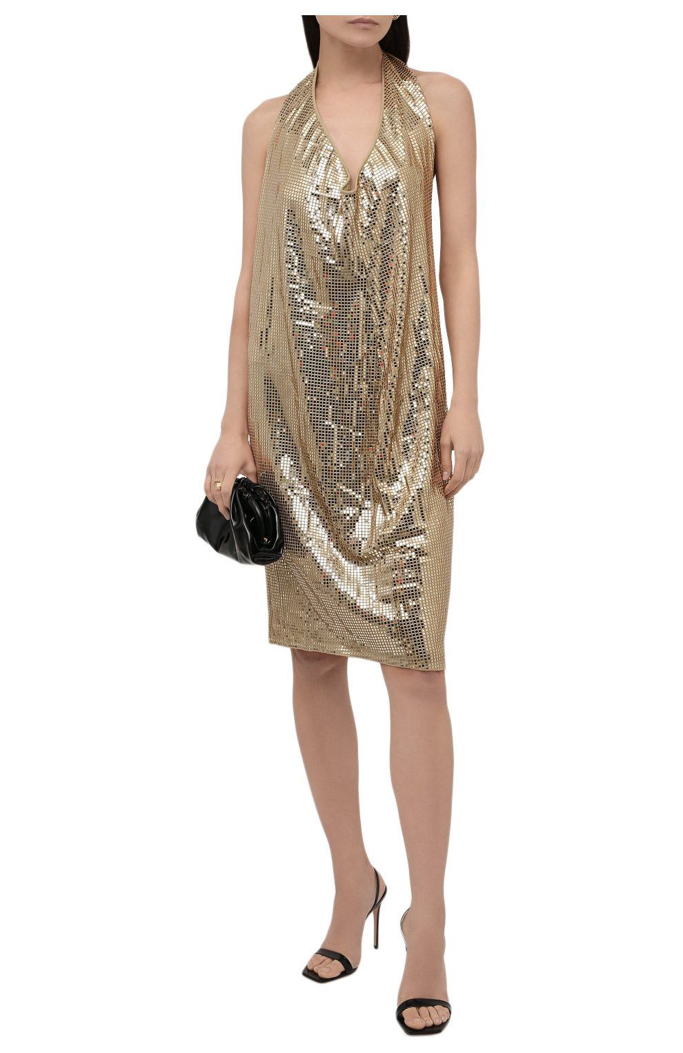 image of Bottega Veneta Gold Halter Style Open Back Sequin Mini Dress, Women's (Size Medium)