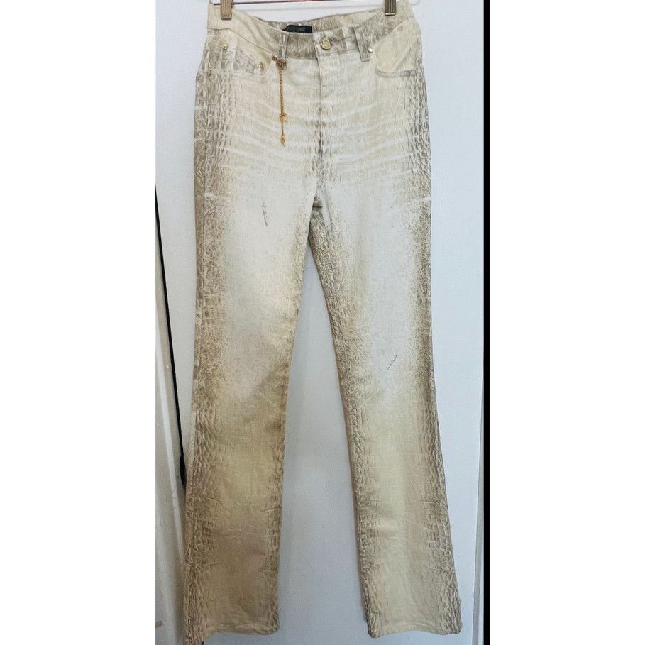 Roberto Cavalli beige animal print denim pants y2k Sz S - Pants & Jumpsuits