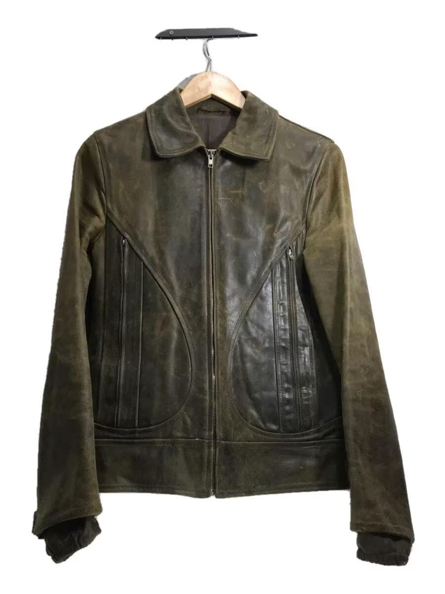 image of Maison Margiela Ss10 Cowhide Leather Panel Jacket in Khaki, Men's (Size Small)