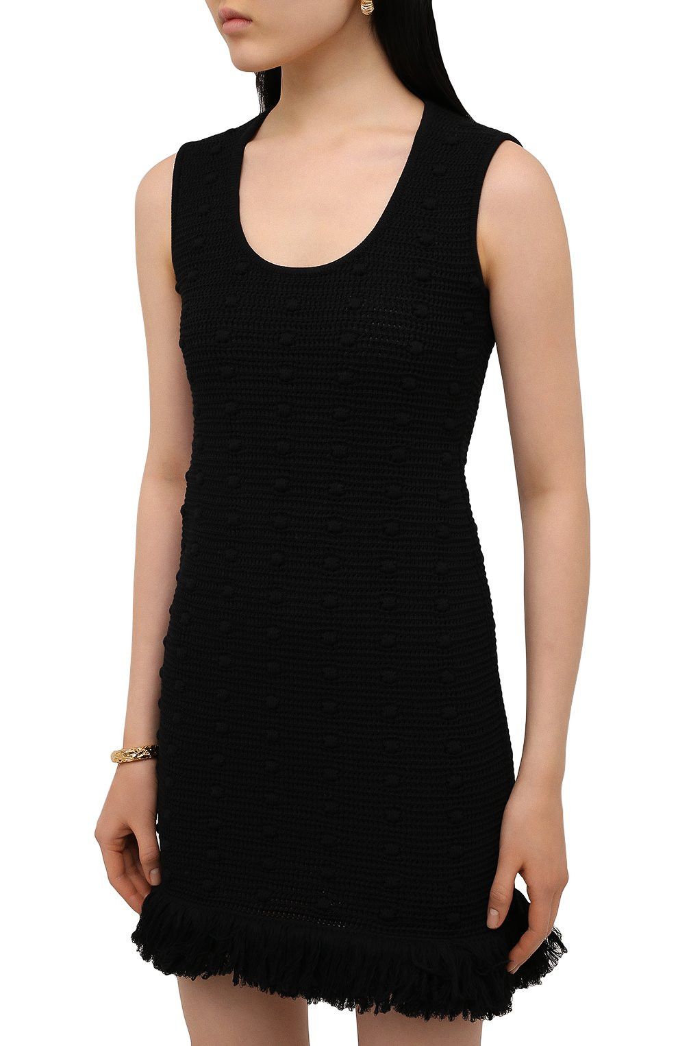 Bottega Veneta BOTTEGA VENETA black sleeveless crocheted mini fringe dress Size M / US 6-8 / IT 42-44 - 1 Thumbnail