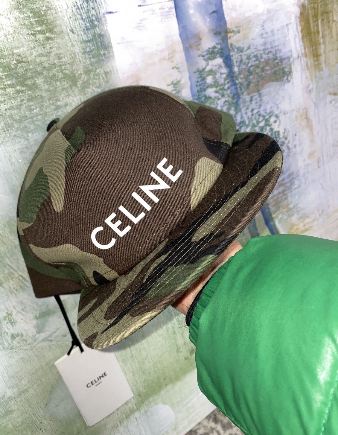 image of Celine Camo Snapback Logo Hat, Men's
