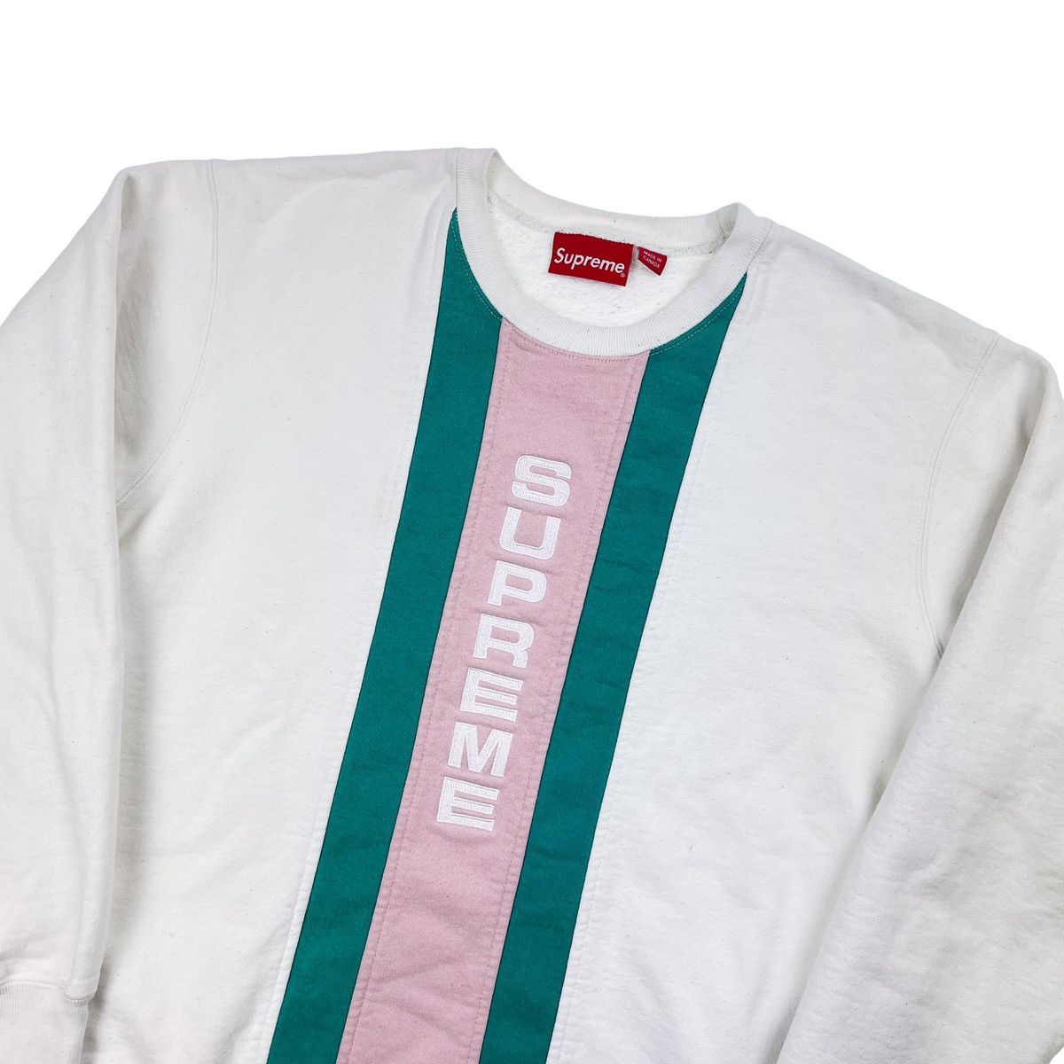 image of Supreme Vertical Logo Sweatshirt in White, Men's (Size Large)