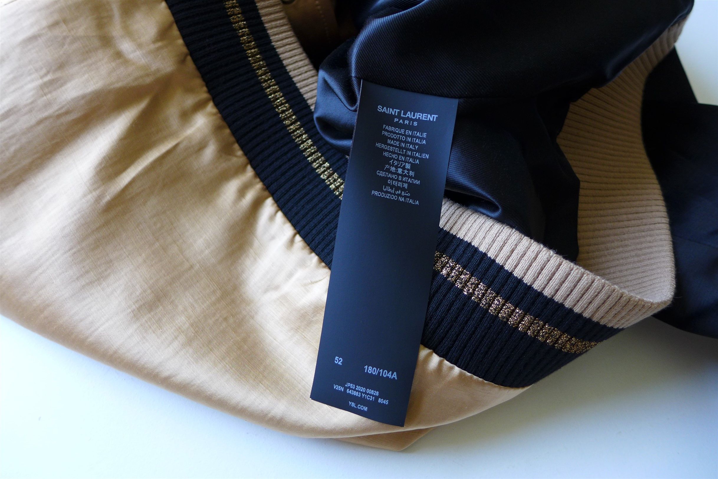 Saint Laurent Paris Size 52, Saint Laurent Teddy Bomber Jacket - Pale Gold Satin Size US L / EU 52-54 / 3 - 19 Thumbnail