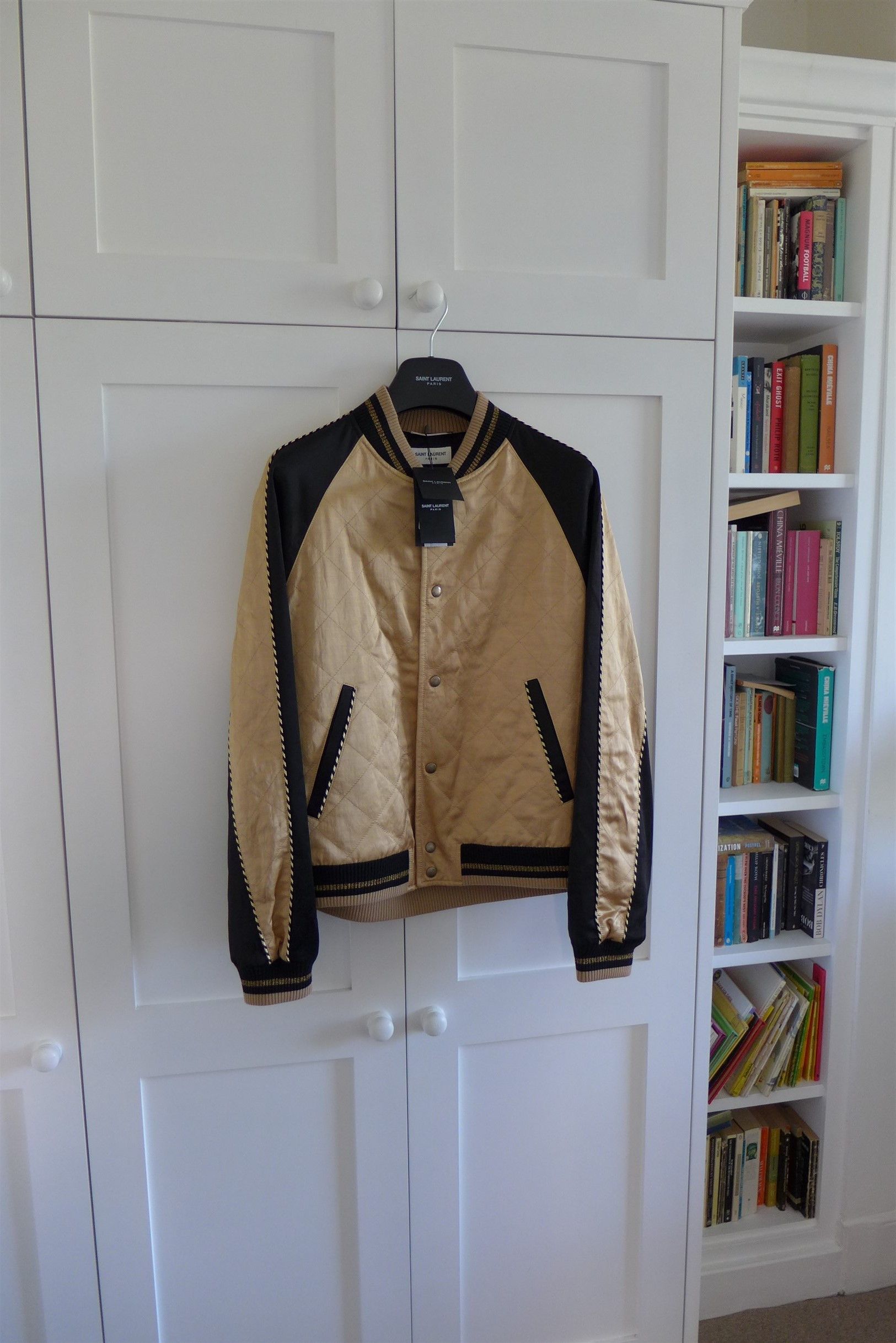 Saint Laurent Paris Size 52, Saint Laurent Teddy Bomber Jacket - Pale Gold Satin Size US L / EU 52-54 / 3 - 5 Thumbnail