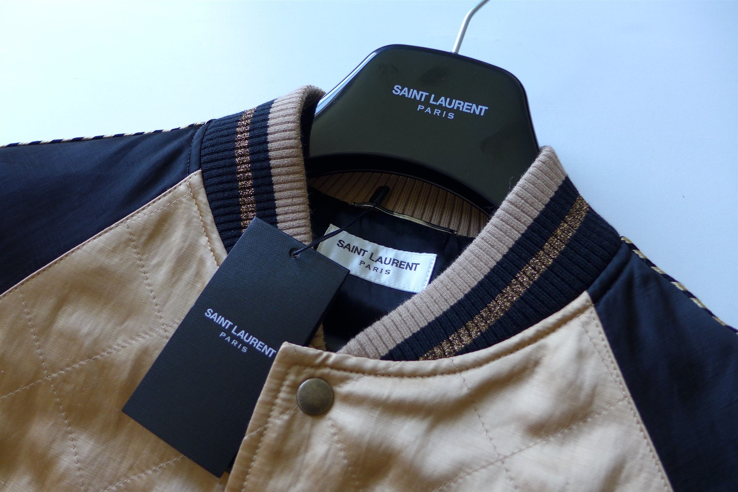 Saint Laurent Paris Size 52, Saint Laurent Teddy Bomber Jacket - Pale Gold Satin Size US L / EU 52-54 / 3 - 9 Thumbnail
