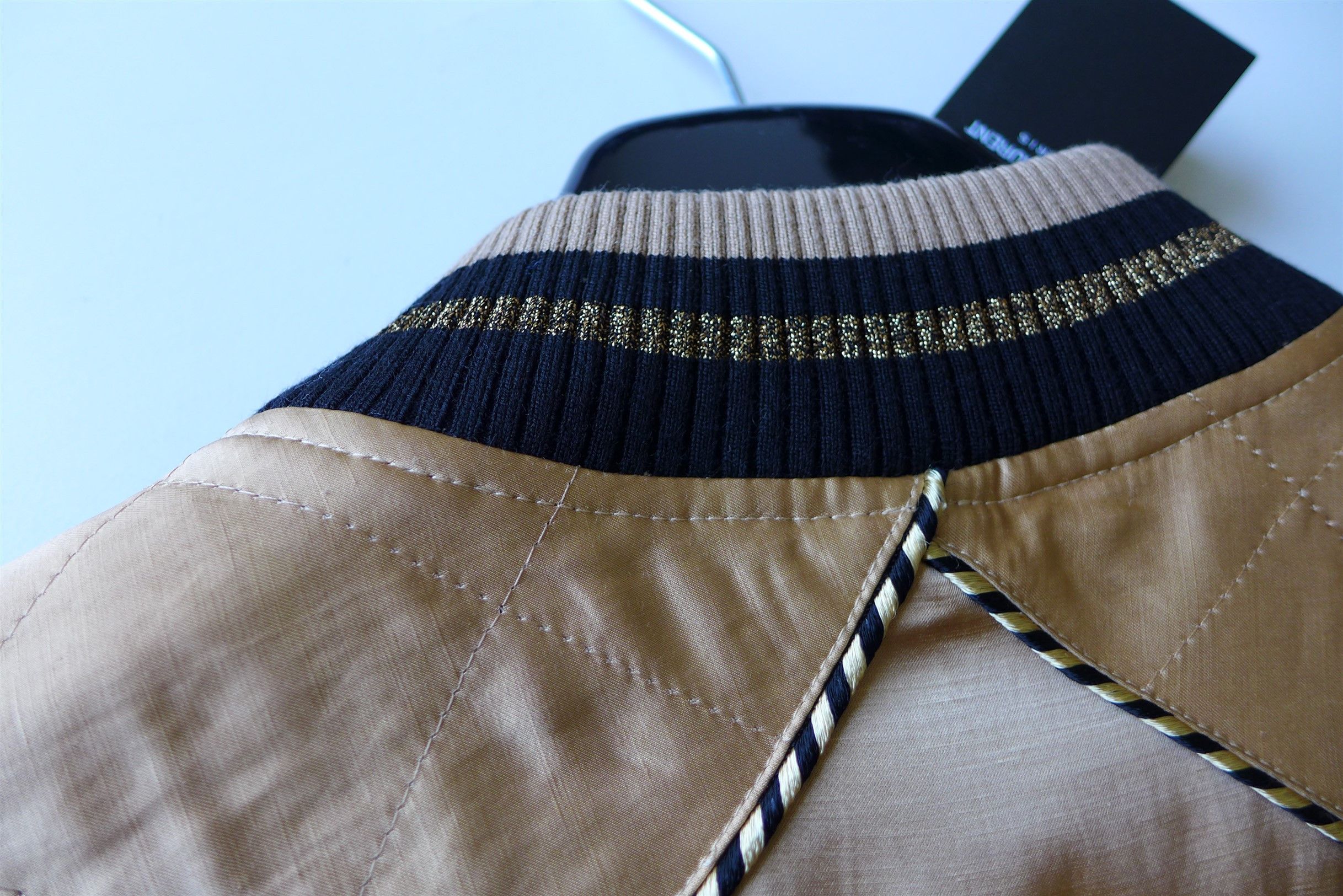 Saint Laurent Paris Size 48, Saint Laurent Teddy Bomber Jacket - Pale Gold Satin Size US M / EU 48-50 / 2 - 11 Thumbnail