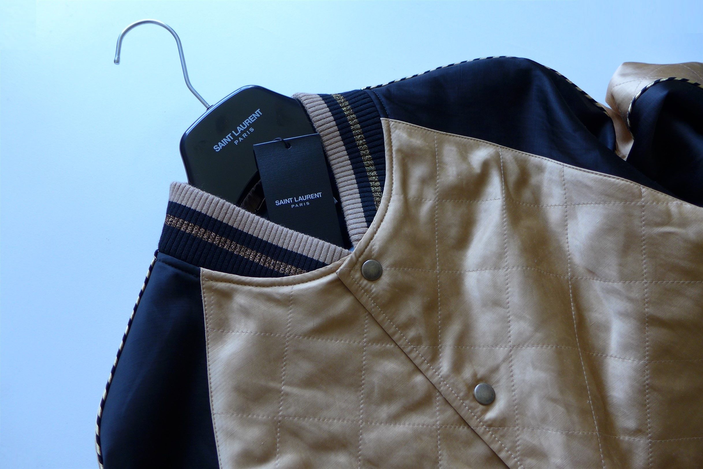 Saint Laurent Paris Size 48, Saint Laurent Teddy Bomber Jacket - Pale Gold Satin Size US M / EU 48-50 / 2 - 8 Thumbnail