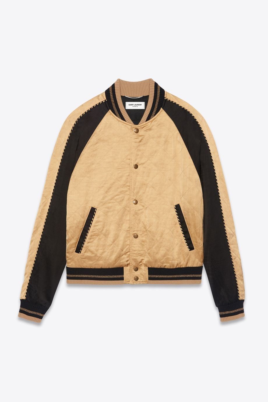Size 48 Saint Laurent Teddy Bomber Jacket - Pale Gold Satin