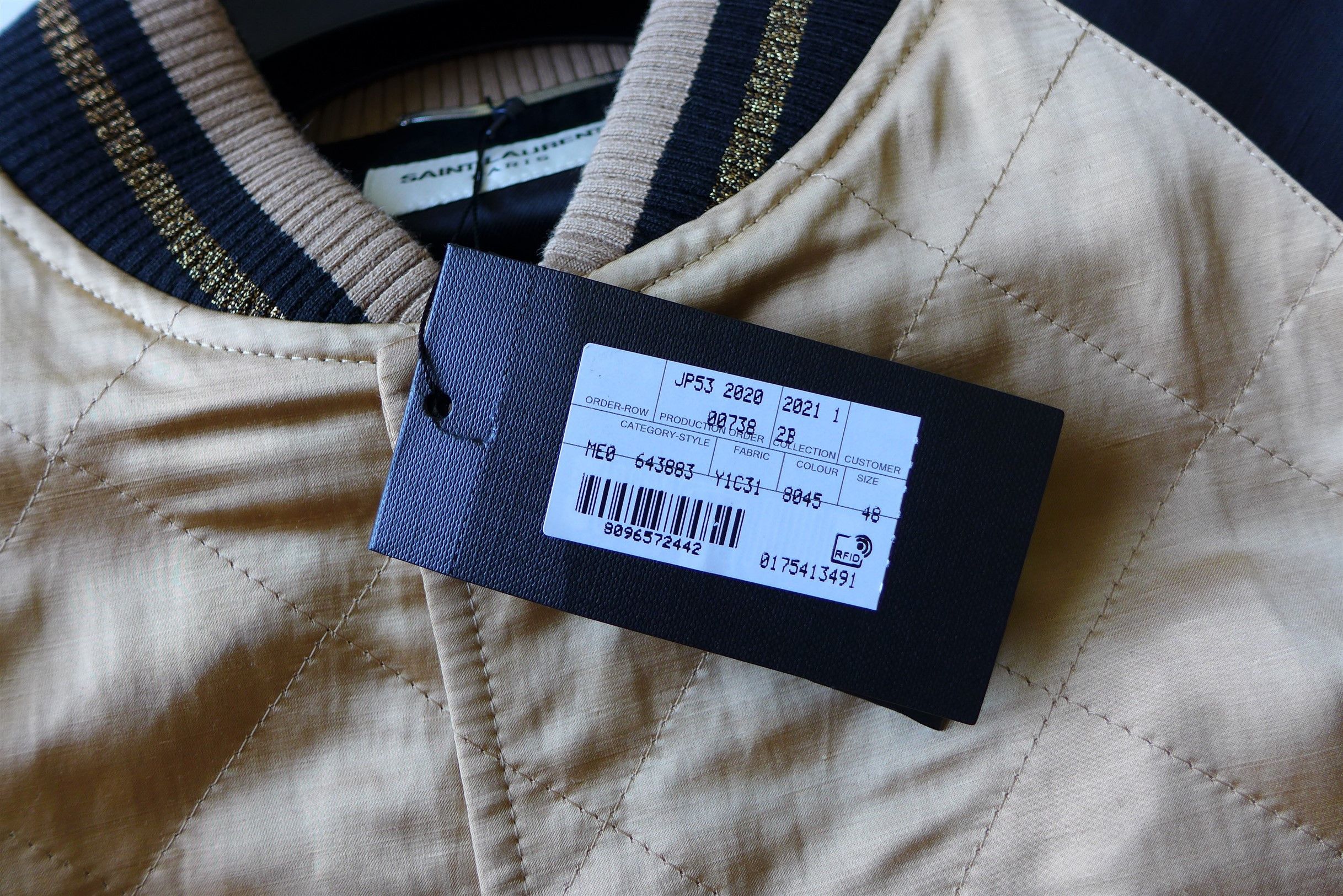 Saint Laurent Paris Size 48, Saint Laurent Teddy Bomber Jacket - Pale Gold Satin Size US M / EU 48-50 / 2 - 18 Thumbnail