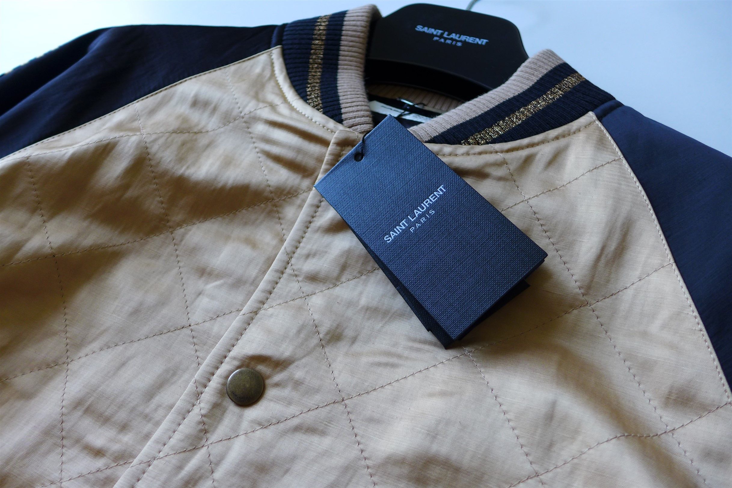 Saint Laurent Paris Size 50, Saint Laurent Teddy Bomber Jacket - Pale Gold Satin Size US M / EU 48-50 / 2 - 13 Thumbnail