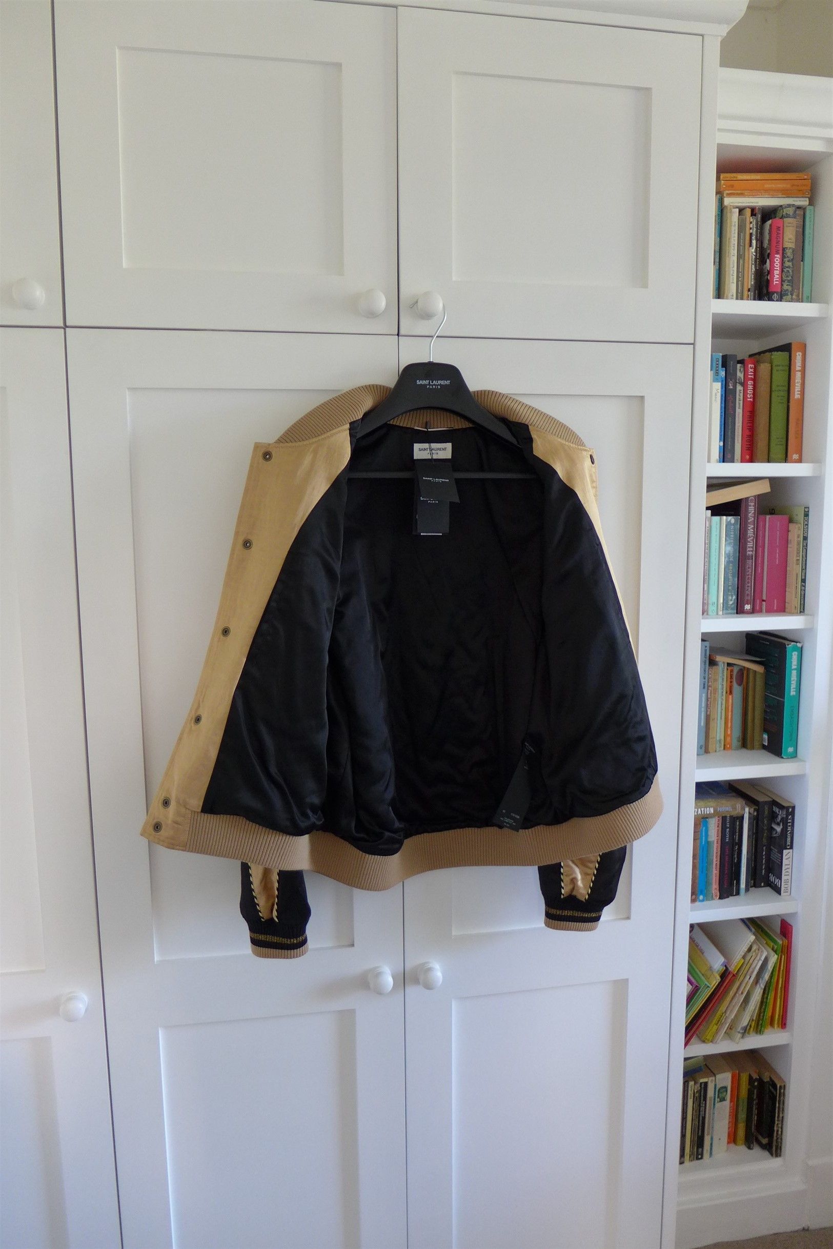 Saint Laurent Paris Size 50, Saint Laurent Teddy Bomber Jacket - Pale Gold Satin Size US M / EU 48-50 / 2 - 7 Thumbnail