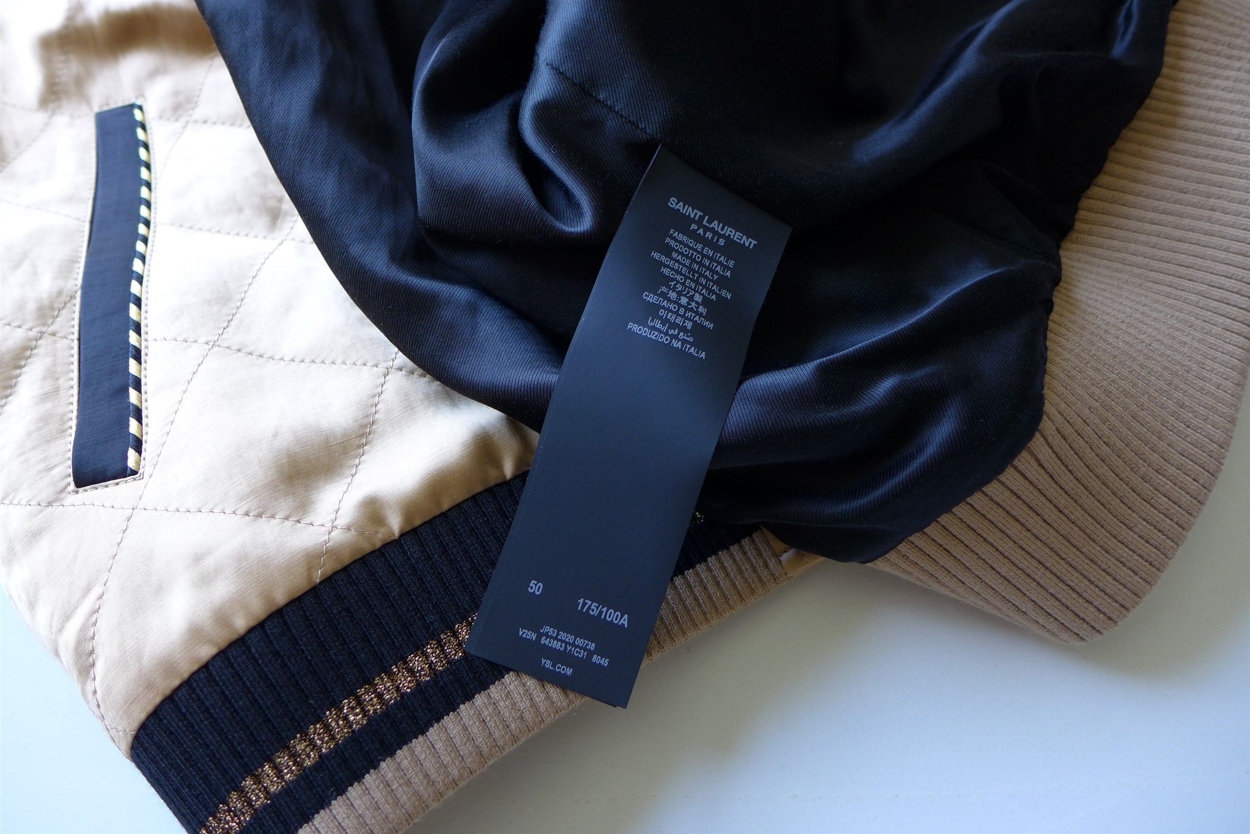 Saint Laurent Paris Size 50, Saint Laurent Teddy Bomber Jacket - Pale Gold Satin Size US M / EU 48-50 / 2 - 20 Thumbnail