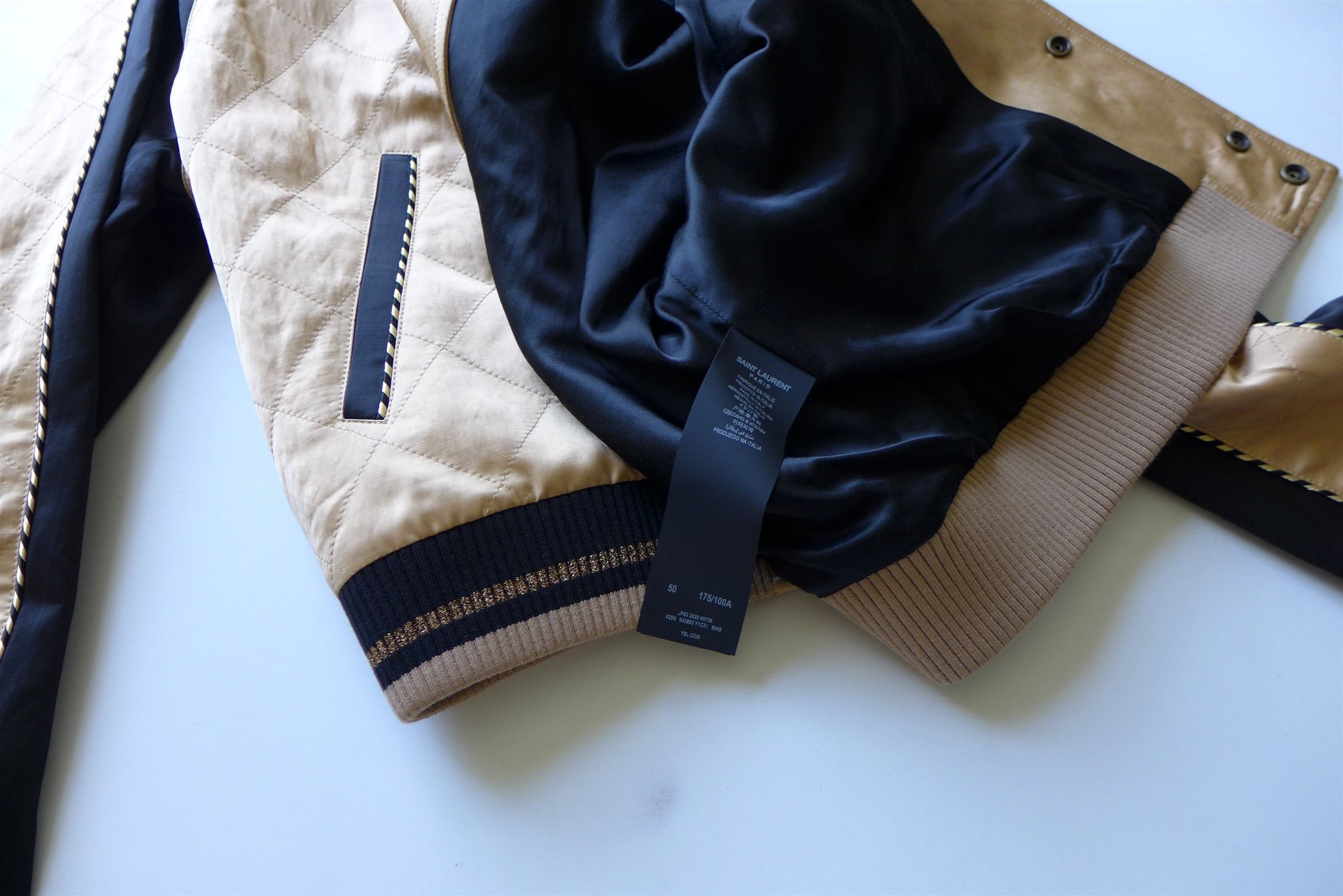 Saint Laurent Paris Size 50, Saint Laurent Teddy Bomber Jacket - Pale Gold Satin Size US M / EU 48-50 / 2 - 19 Thumbnail