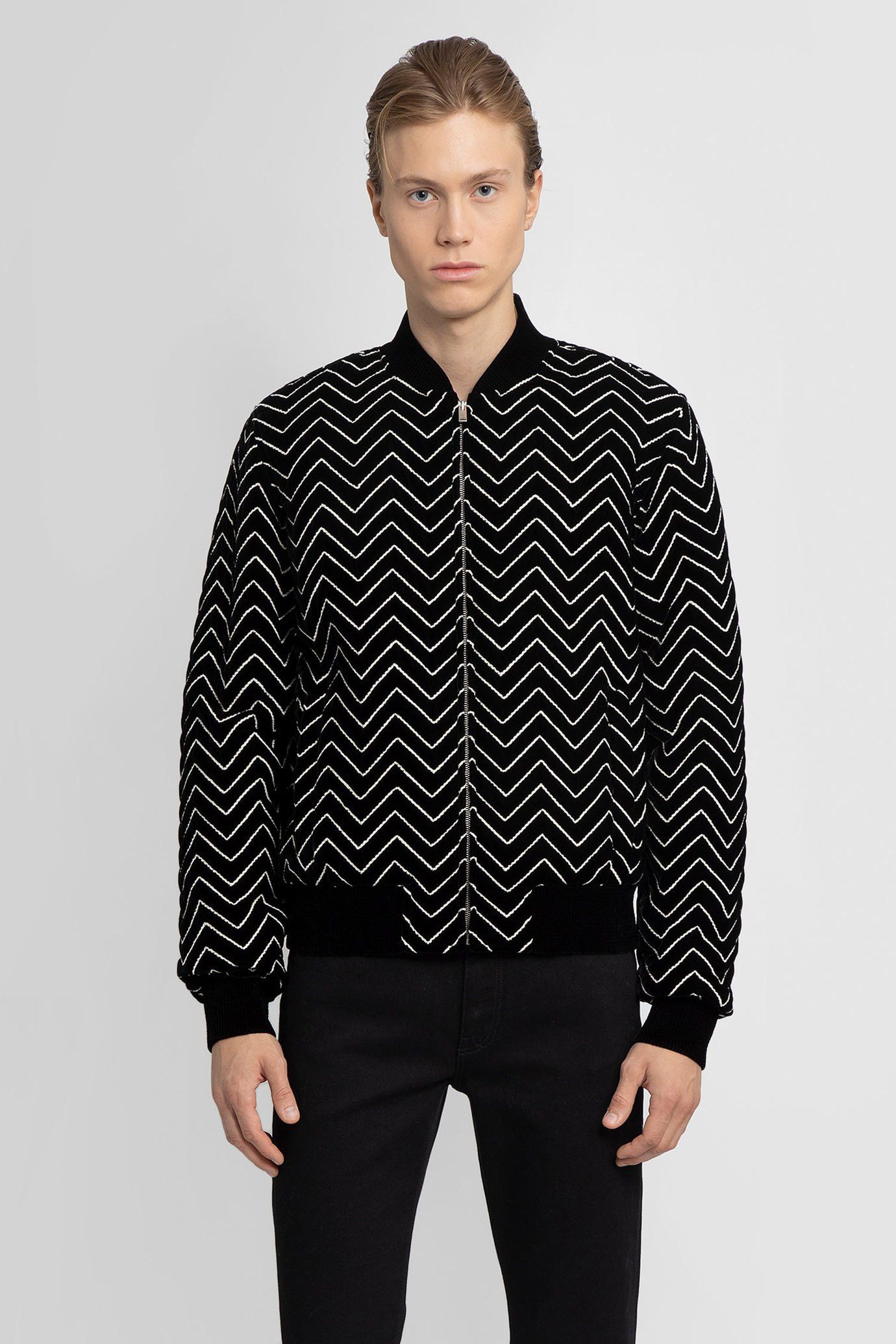 Saint Laurent Paris Saint Laurent Zigzag Velvet Bomber Jacket Size US M / EU 48-50 / 2 - 2 Thumbnail