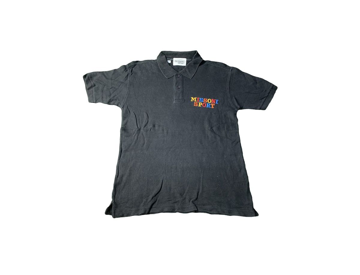 Image of Italian Designers x Missoni Sport Polo Tee Spell Out Embroidery in Black, Men's (Size Small)