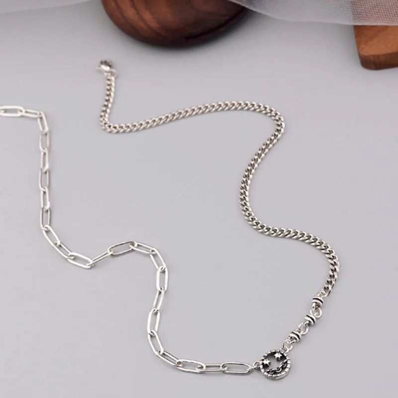 Jewelry Creative Hollow Smile Face Necklace in Silver, Men's