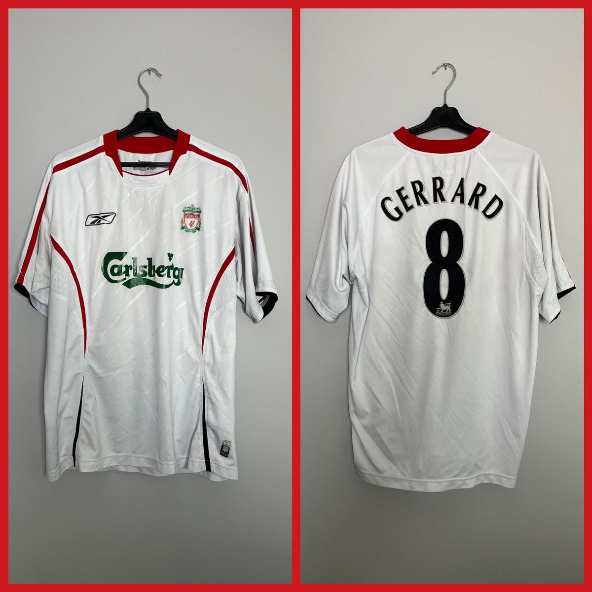 image of Vintage Liverpool Gerrard Reebok Soccer Jersey Tshirt 2005 in White, Men's (Size XL)