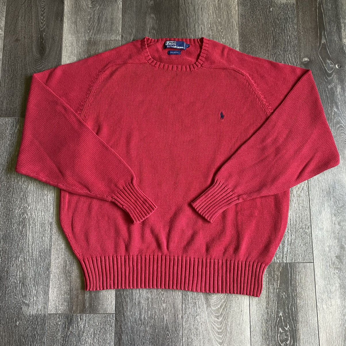Polo Ralph Lauren Vintage 1990s Polo Ralph Lauren Basic Logo Knit Sweater Red Size US L / EU 52-54 / 3 - 1 Thumbnail