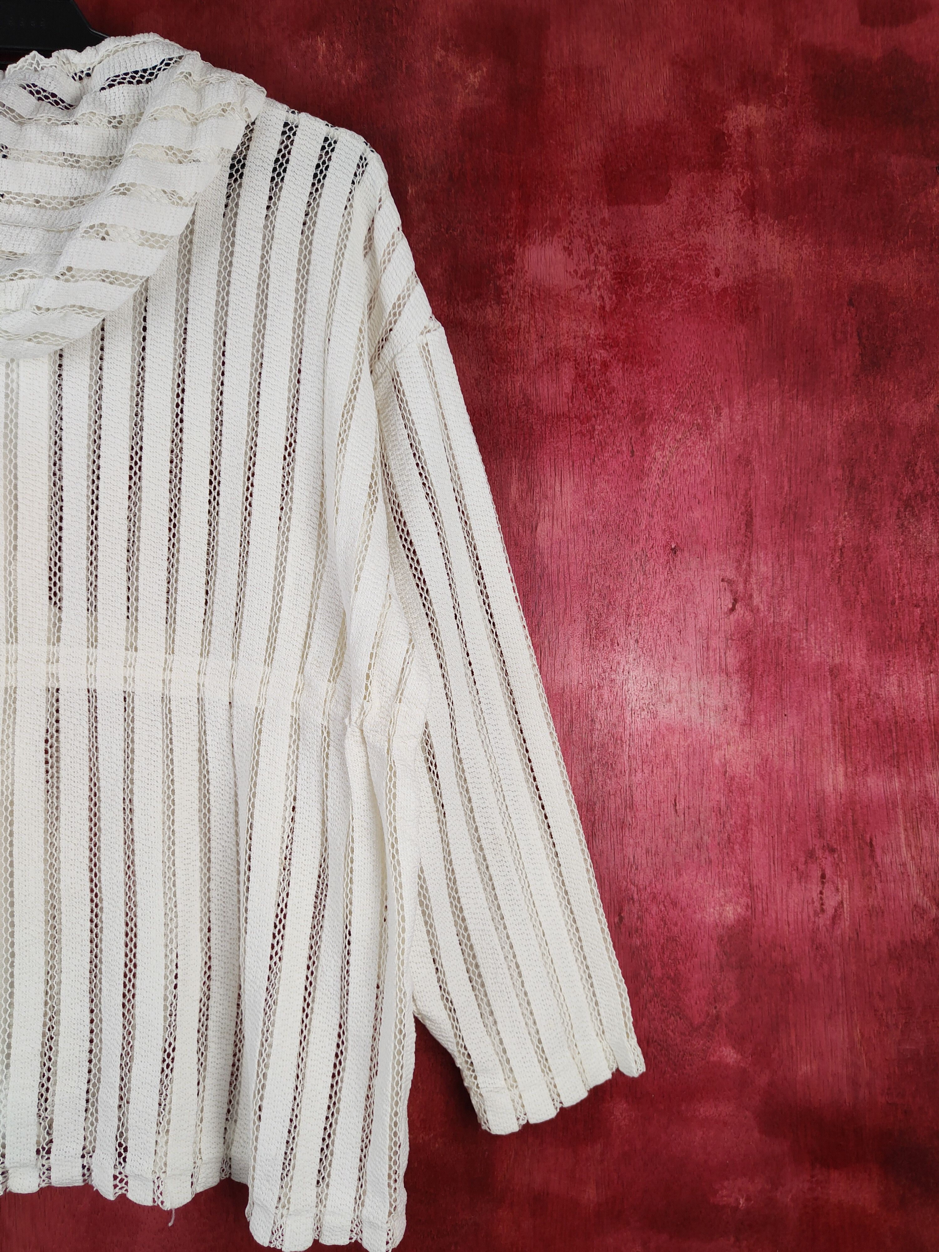 Japanese Brand Merrow Moon White Hoodie crochet mesh Net Sweater #S666 Size L / US 10 / IT 46 - 10 Thumbnail