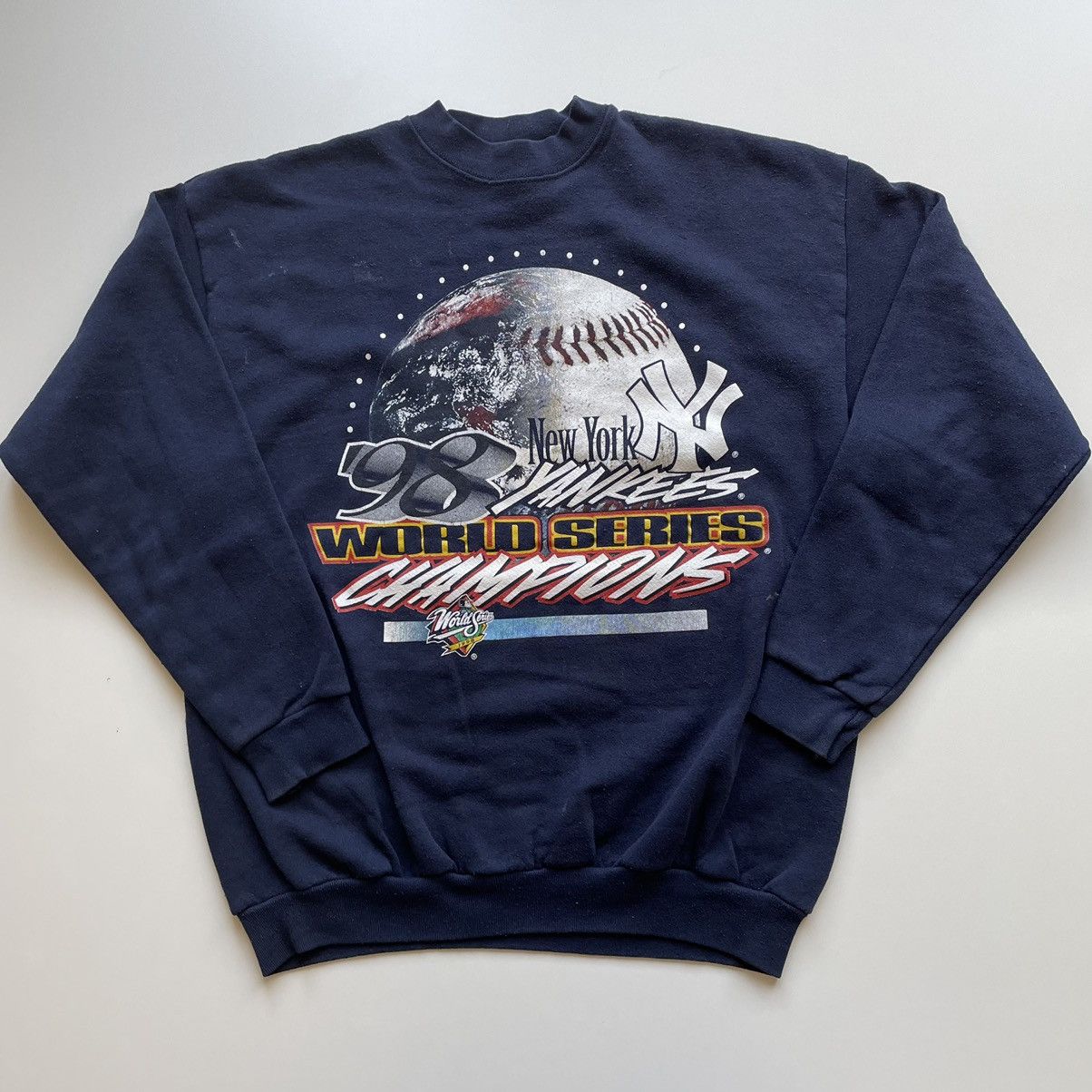 image of Vintage 90's New York Yankees Mlb Baseball Crewneck Navy, Men's (Size Large)