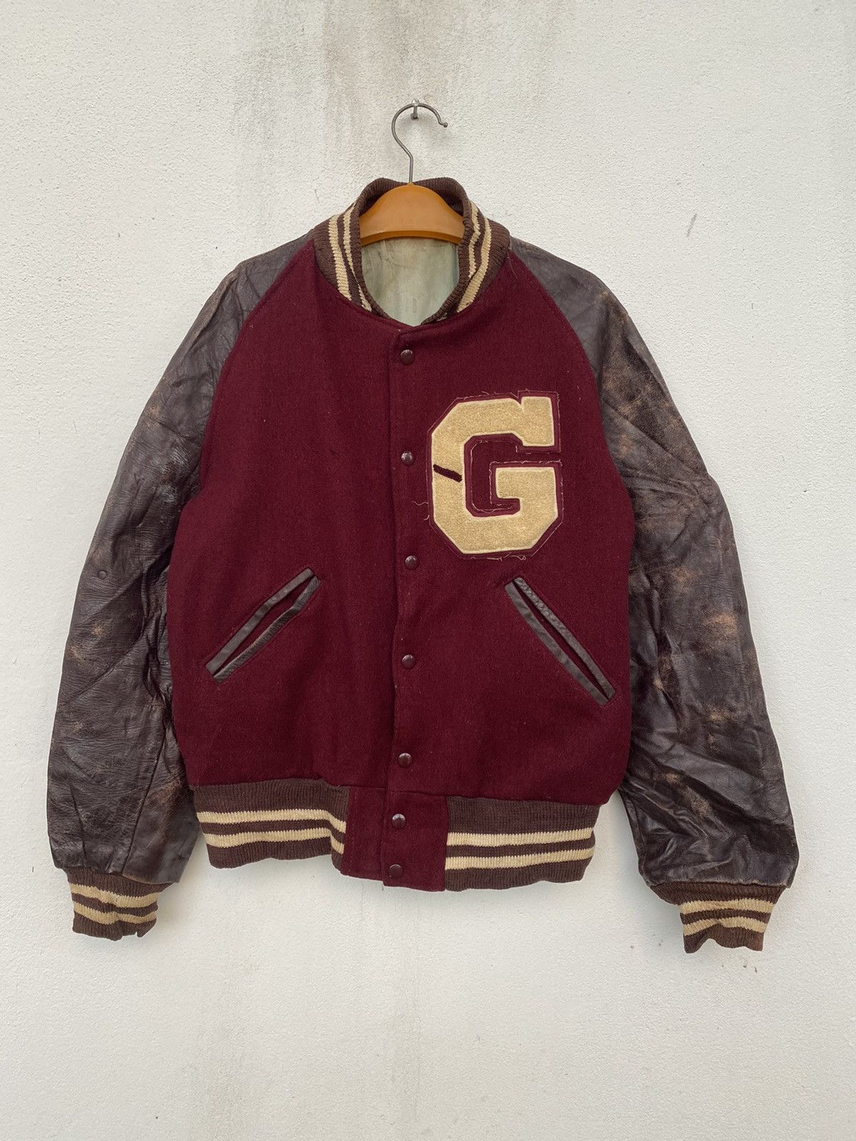 Vintage Vintage Varsity Leather Jacket Size US M / EU 48-50 / 2 - 2 Thumbnail