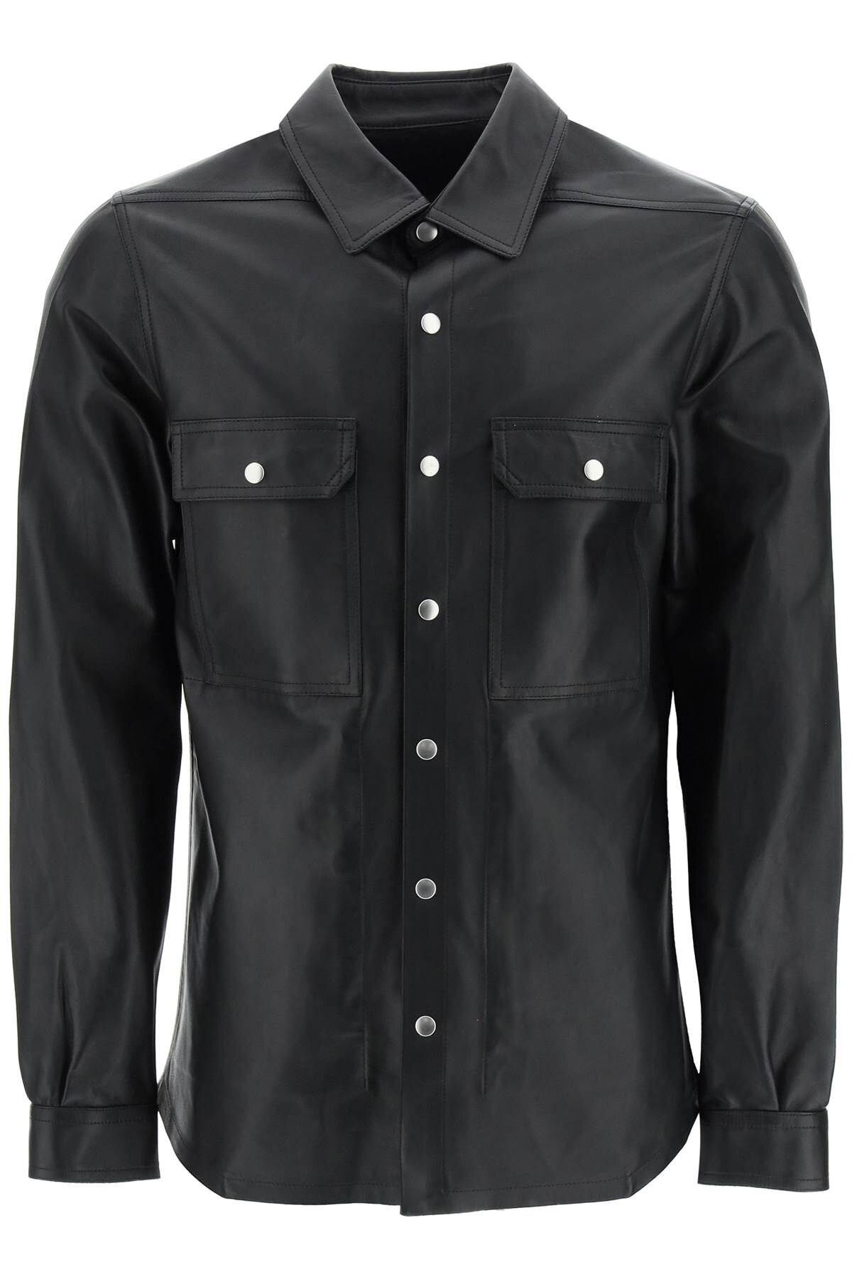 image of Rick Owens Ss23 Leather Outershirt in Black, Men's (Size Medium)