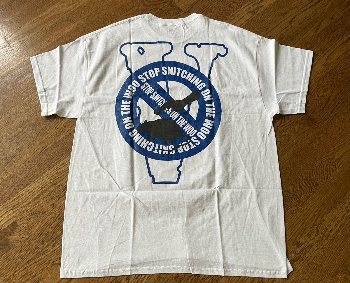 VLONE x deals Pop Smoke Stop Snitching Blue on White T-shirt