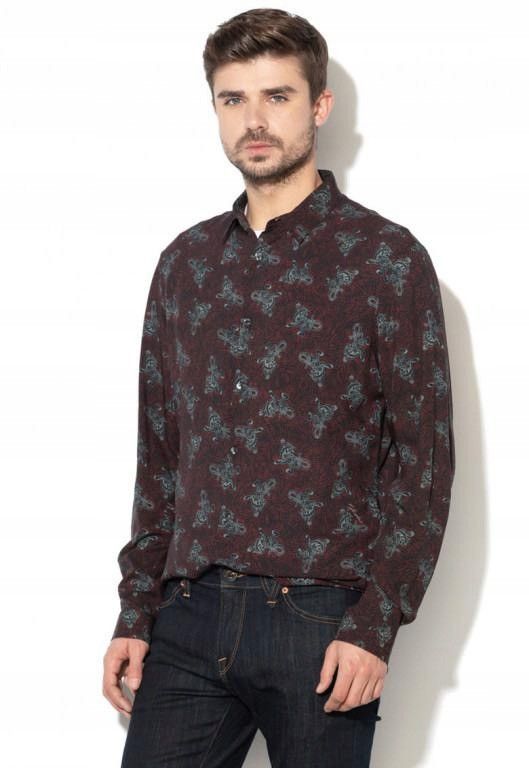 Just Cavalli !DSWT! SS18 Just Cavalli Overprinted Burgundy Viscose Shirt Size US M / EU 48-50 / 2 - 3 Thumbnail