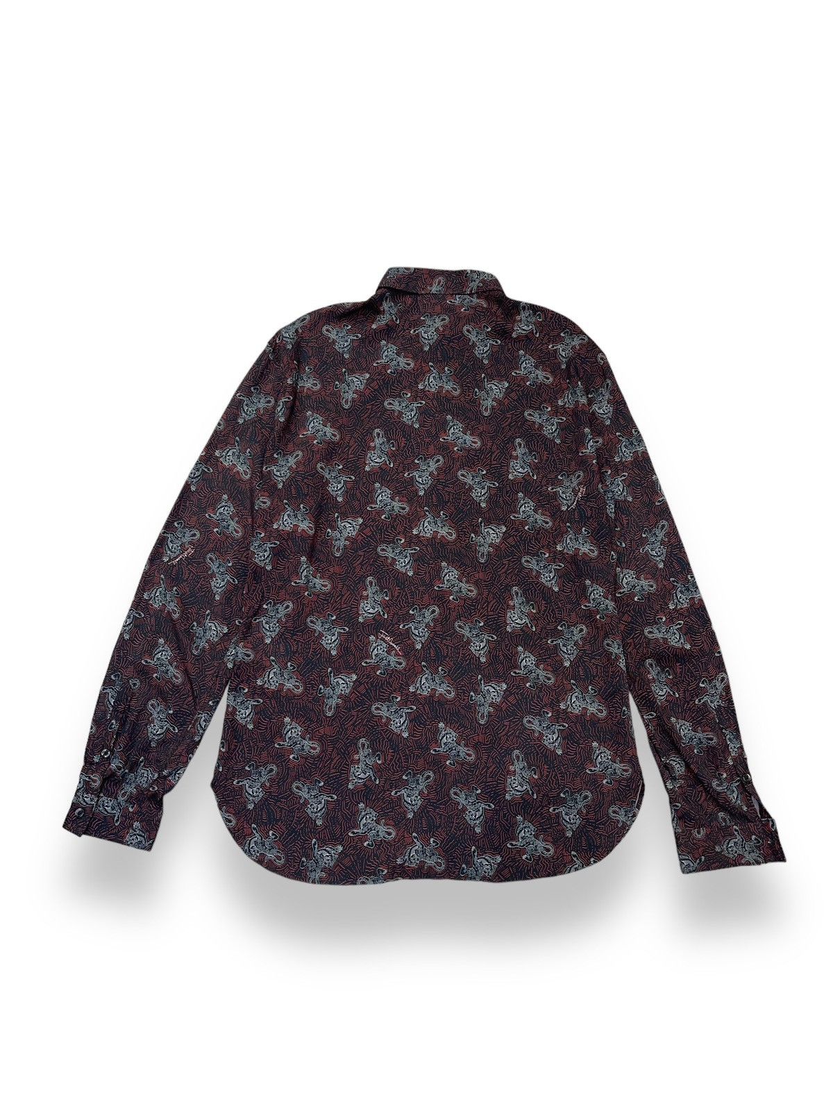 Just Cavalli !DSWT! SS18 Just Cavalli Overprinted Burgundy Viscose Shirt Size US M / EU 48-50 / 2 - 2 Thumbnail