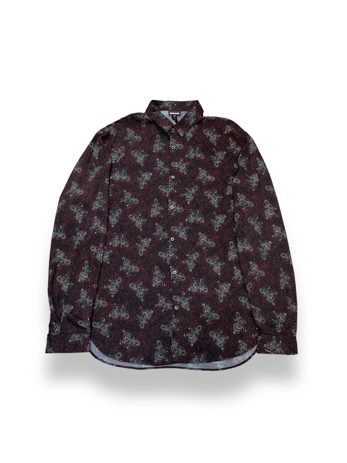 Just Cavalli !DSWT! SS18 Just Cavalli Overprinted Burgundy Viscose Shirt Size US M / EU 48-50 / 2 - 1 Thumbnail