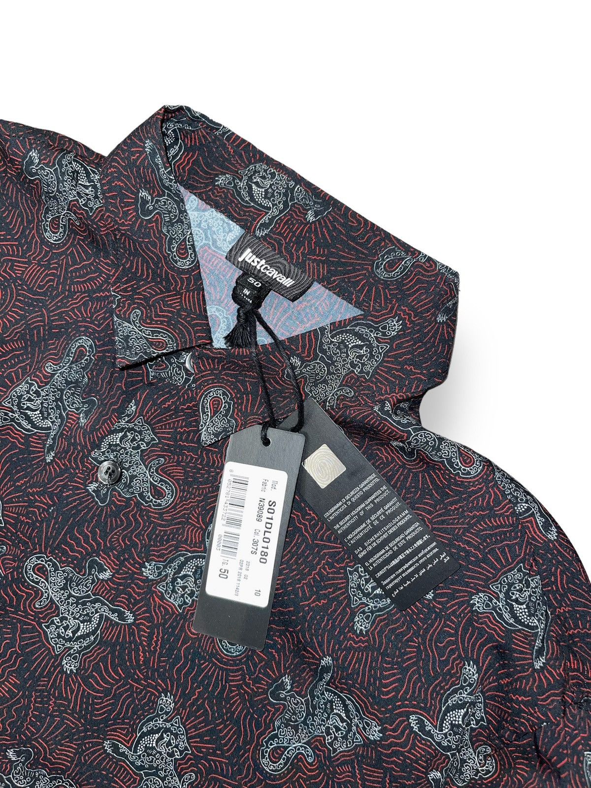 Just Cavalli !DSWT! SS18 Just Cavalli Overprinted Burgundy Viscose Shirt Size US M / EU 48-50 / 2 - 13 Thumbnail