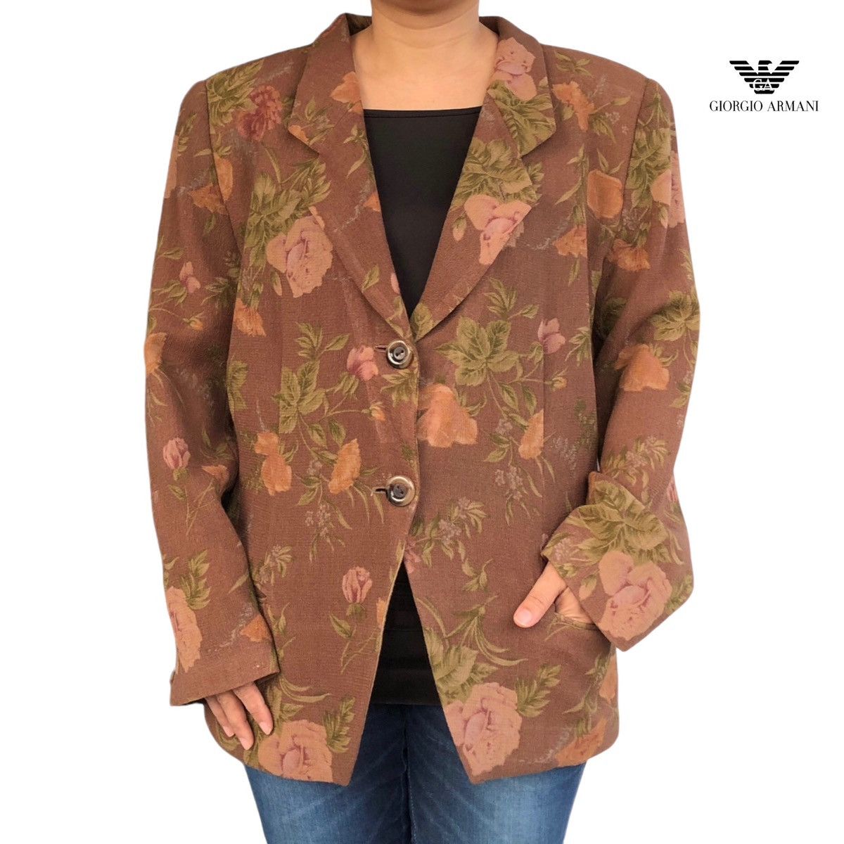 Giorgio Armani Giorgio Armani Flower Cupro Rayon Blazer For Women Size L / US 10 / IT 46 - 1 Thumbnail