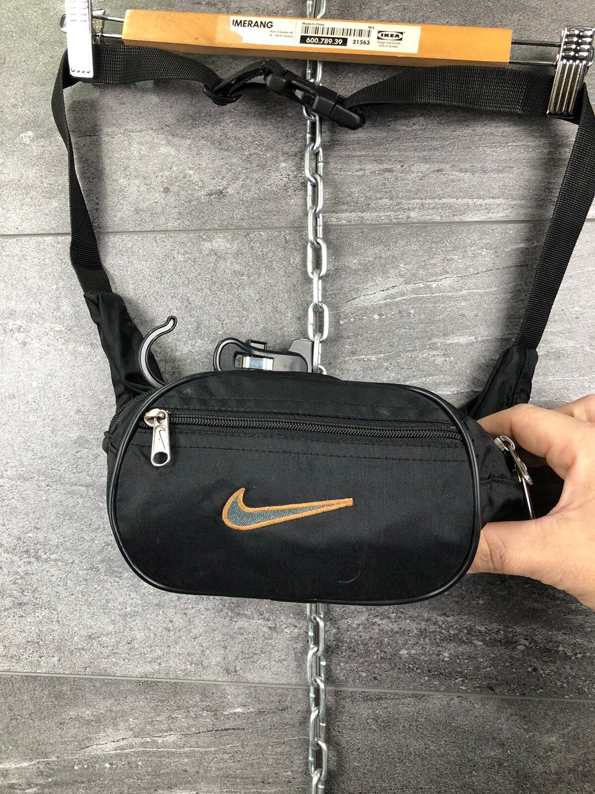 Pre-owned Nike X Vintage Waist Bag Nike Big Logo Swoosh Y2k In Black
