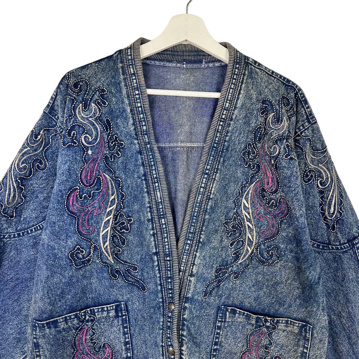 Indigo × Japanese Brand 🔥 VINTAGE INDIGO DYED EMBROIDERY CARDIGAN DENIM JACKET Size US M / EU 48-50 / 2 - 3 Thumbnail