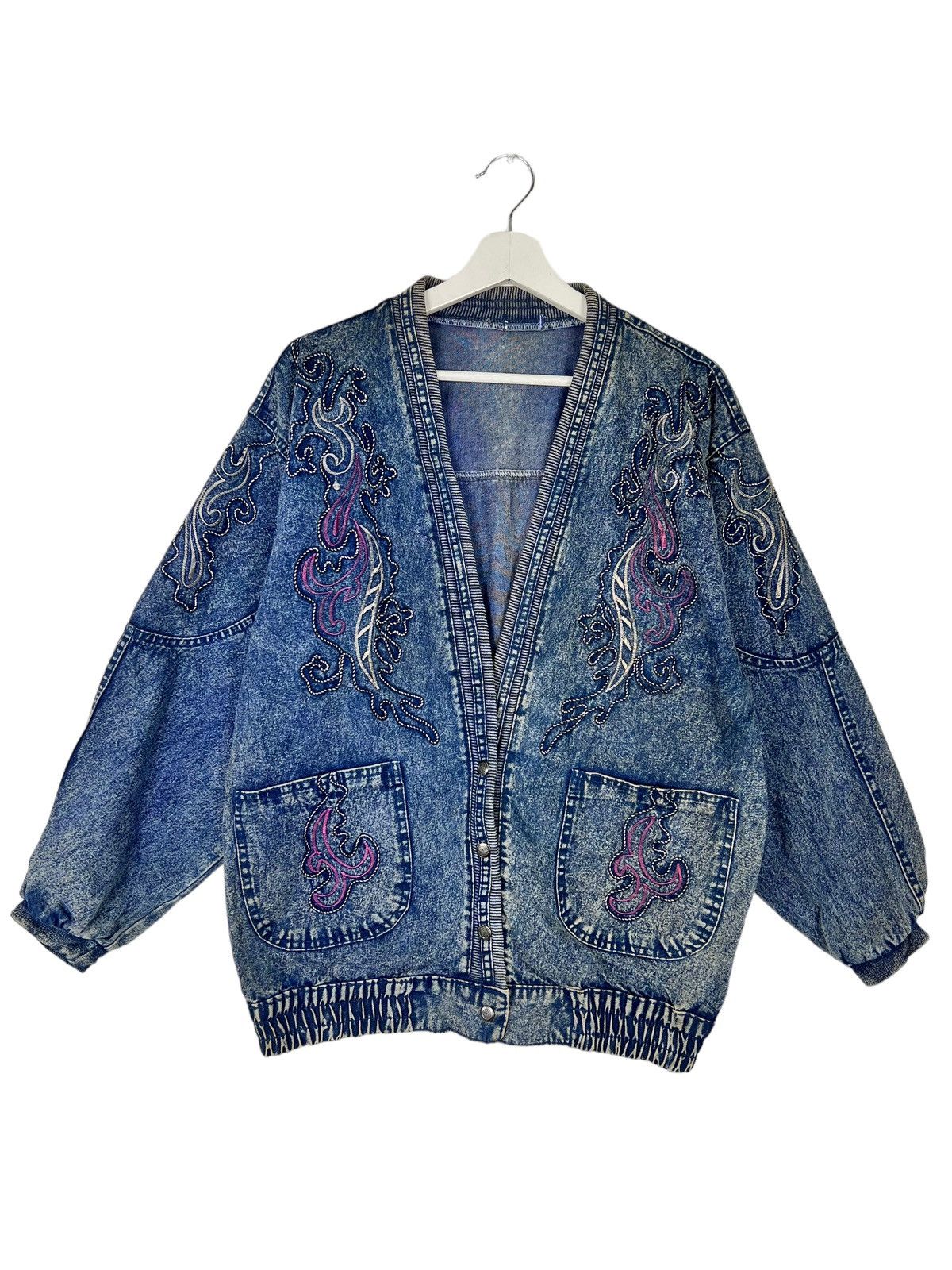 Indigo × Japanese Brand 🔥 VINTAGE INDIGO DYED EMBROIDERY CARDIGAN DENIM JACKET Size US M / EU 48-50 / 2 - 5 Thumbnail