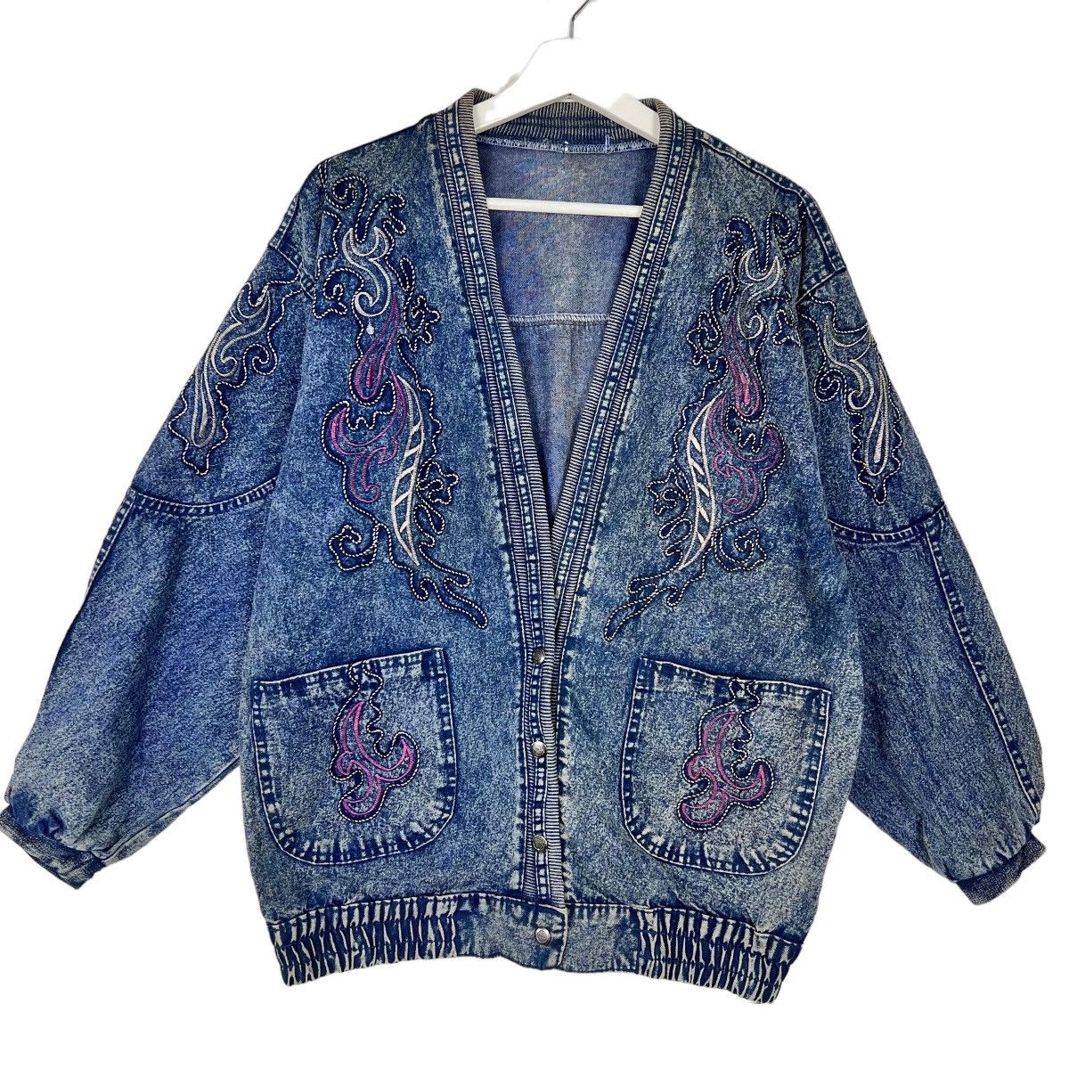 Indigo × Japanese Brand 🔥 VINTAGE INDIGO DYED EMBROIDERY CARDIGAN DENIM JACKET Size US M / EU 48-50 / 2 - 1 Thumbnail