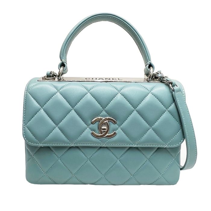 Chanel Chanel Trendy CC Top Handle Flap Bag 2way Shoulder Coco Mark Silver  Metal Fittings Blue Leather 24 Series A92236 Women's Handbag
