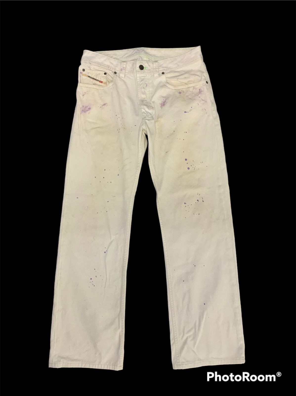 image of Diesel Industry Splashed Paint Pants in White, Men's (Size 31)