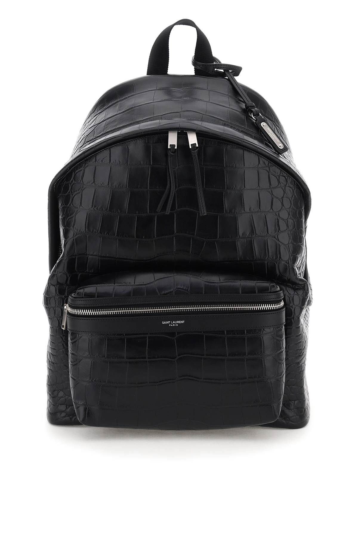 Pre-owned Saint Laurent Ss23 Croco-embossed Leather City Backpack In Black