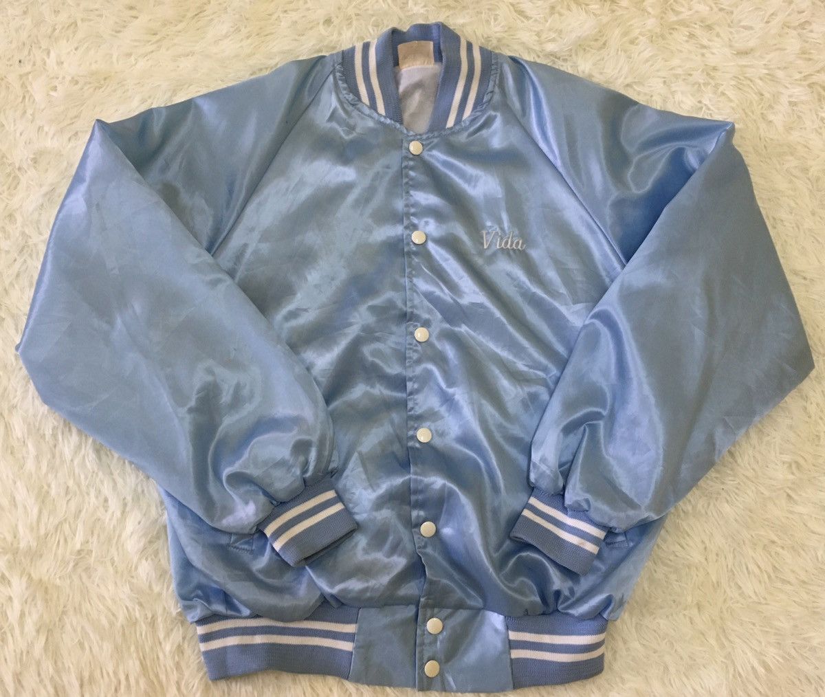 image of Auburn Bomber Jacket x Vintage Satin Bomber Jacket in Blue, Men's (Size Large)