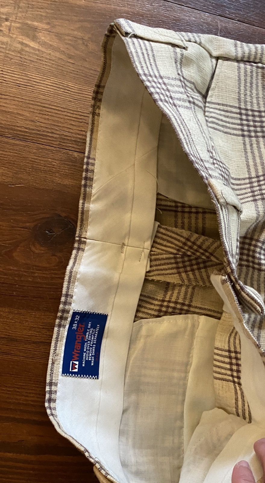 Wrangler Vintage 70’s Wrangler Beige & Brown Plaid Flare Pants 37x33 Size US 37 - 7 Thumbnail