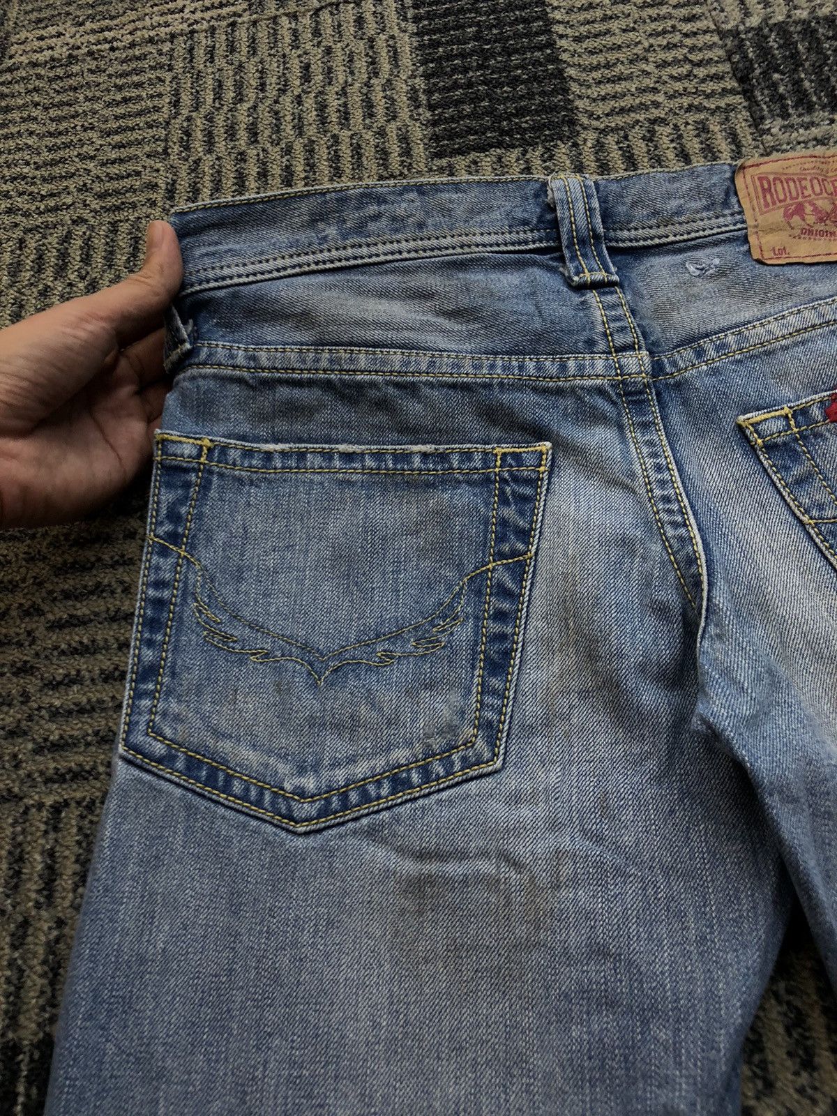Japanese Brand Rodoe Crowns Distressed Faded Blue Jeans Size 29" - 16 Thumbnail