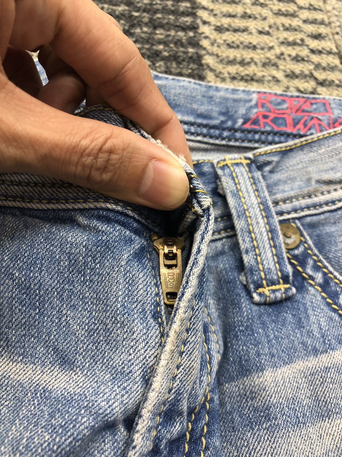 Japanese Brand Rodoe Crowns Distressed Faded Blue Jeans Size 29" - 8 Thumbnail