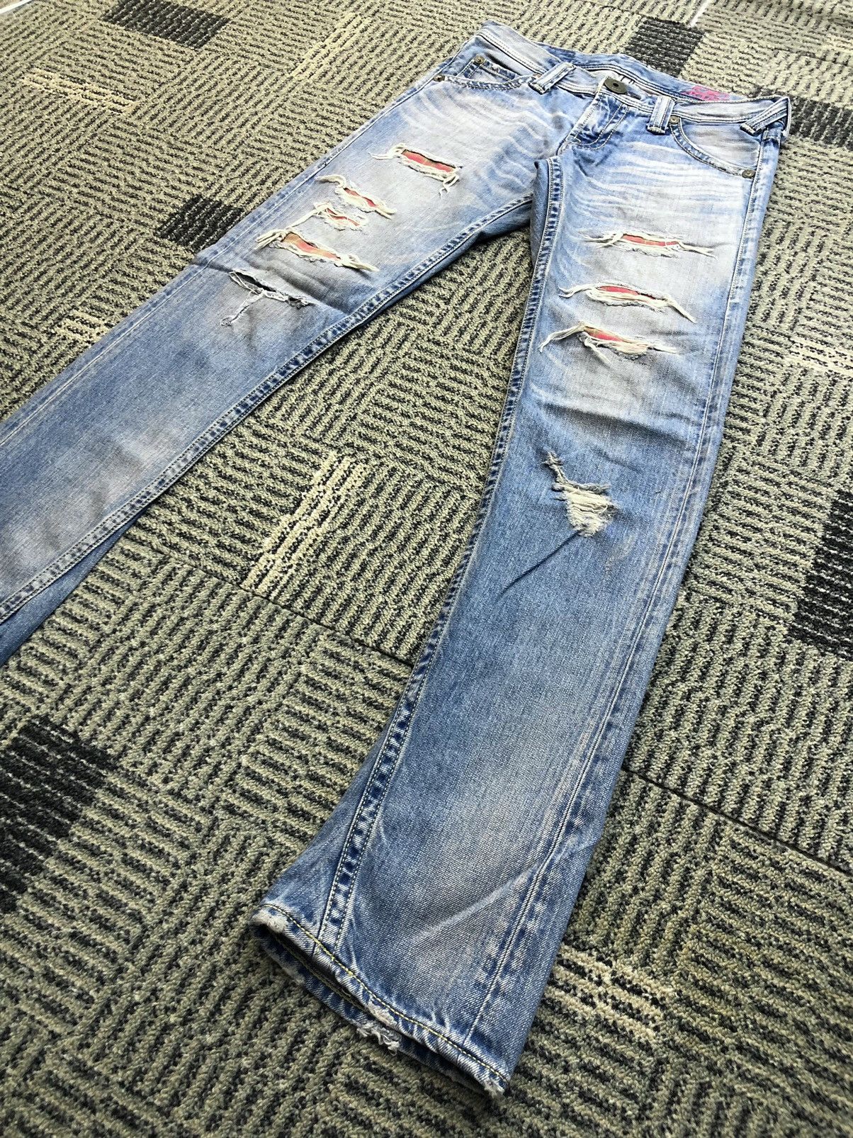 Japanese Brand Rodoe Crowns Distressed Faded Blue Jeans Size 29" - 4 Thumbnail