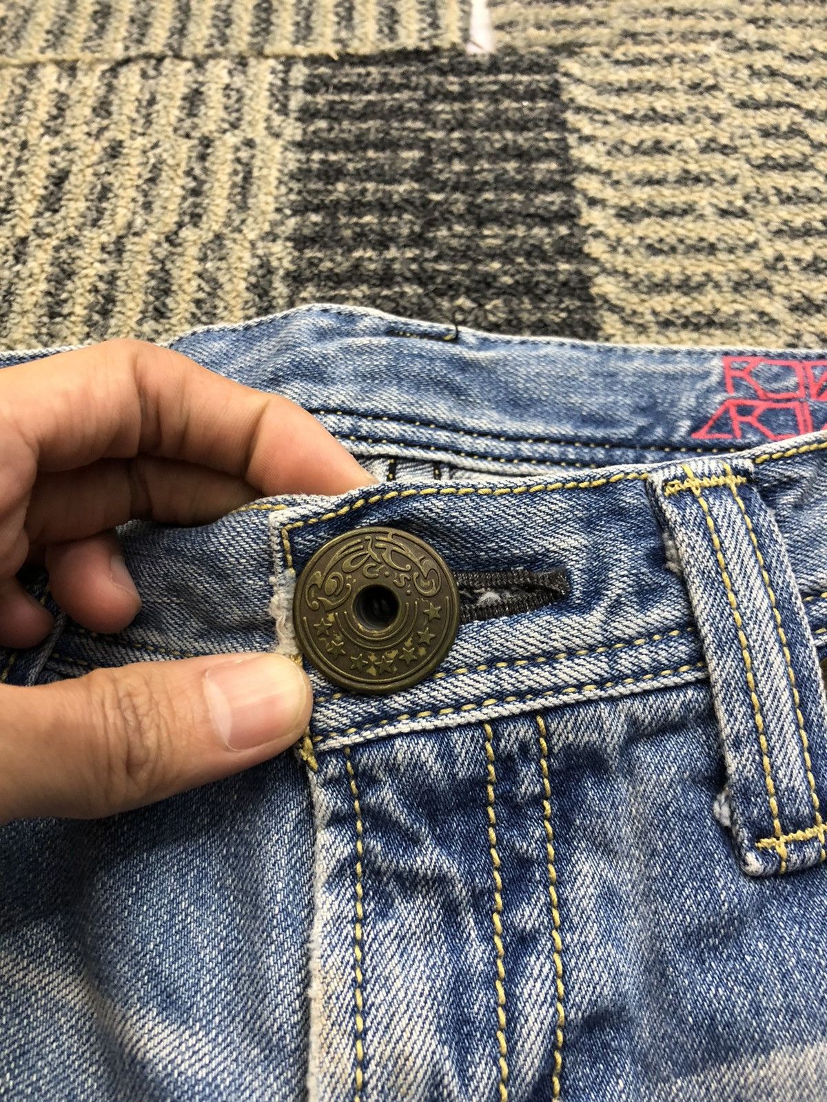 Japanese Brand Rodoe Crowns Distressed Faded Blue Jeans Size 29" - 6 Thumbnail