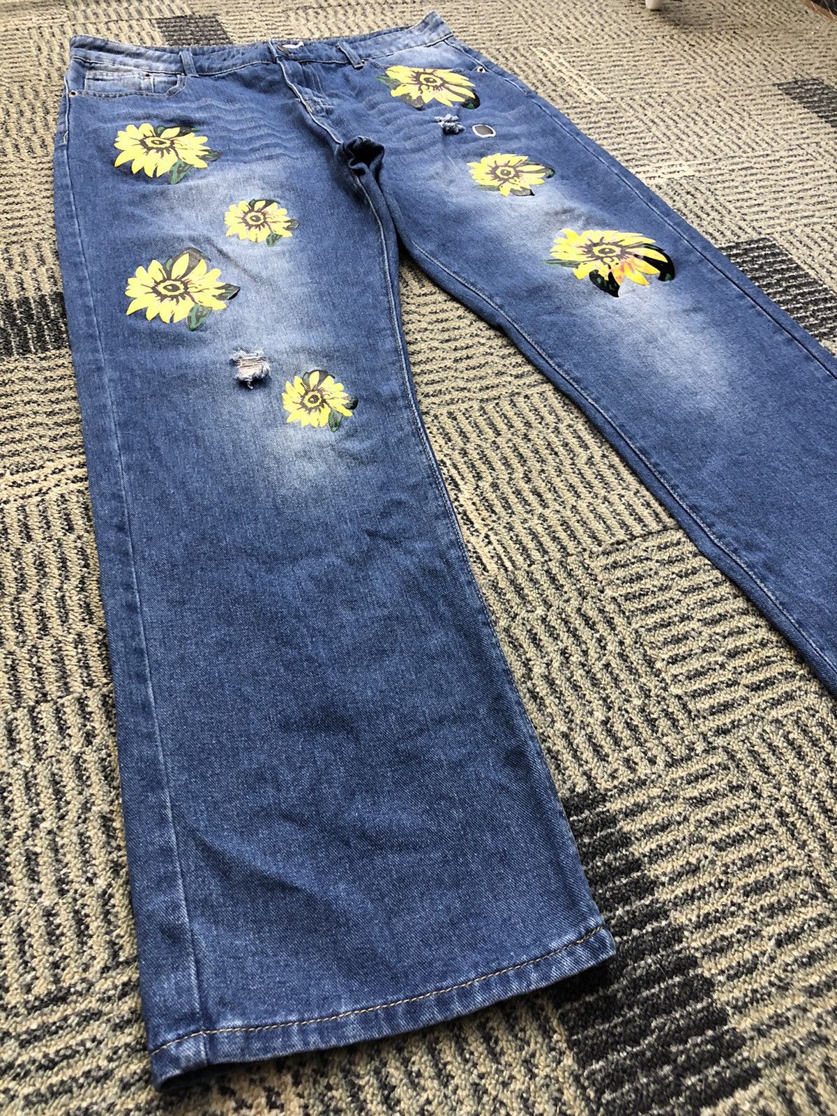 Japanese Brand Misslook Flower Print Inspire Denim Tears Faded Blue Jeans Size US 33 - 5 Thumbnail
